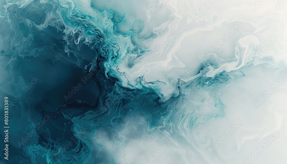 white background with a blurred gradient in teal and petrol blue shades, in the style of liquid paint