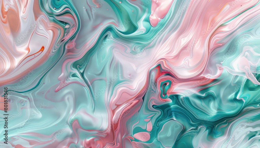 digital art, inspired by Yanjun Cheng, liquid marble fluid painting, pink and teal, swirly lunar ripples, iridiscent