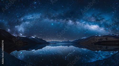 A sweeping vista of the Milky Way stretches across the night sky, illuminating a serene lake below with millions of stars reflecting on its glassy surface © ch3r3d4r4f43l