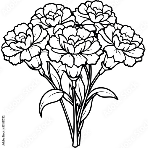 Carnation Flower Bouquet outline illustration coloring book page design  Carnation Flower Bouquet black and white line art drawing coloring book pages for children and adults