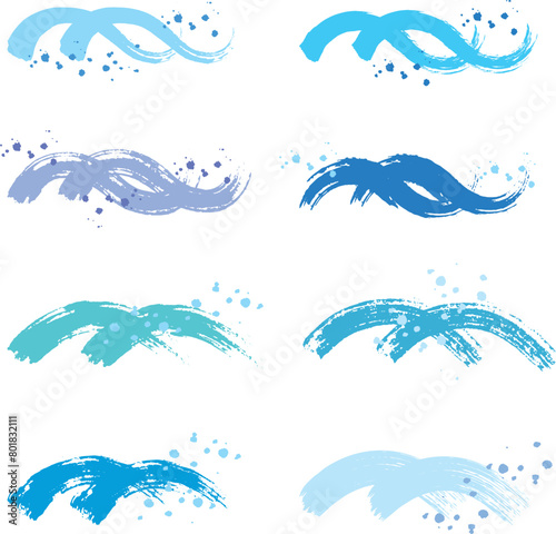 筆で描いた青い波のパターンセット