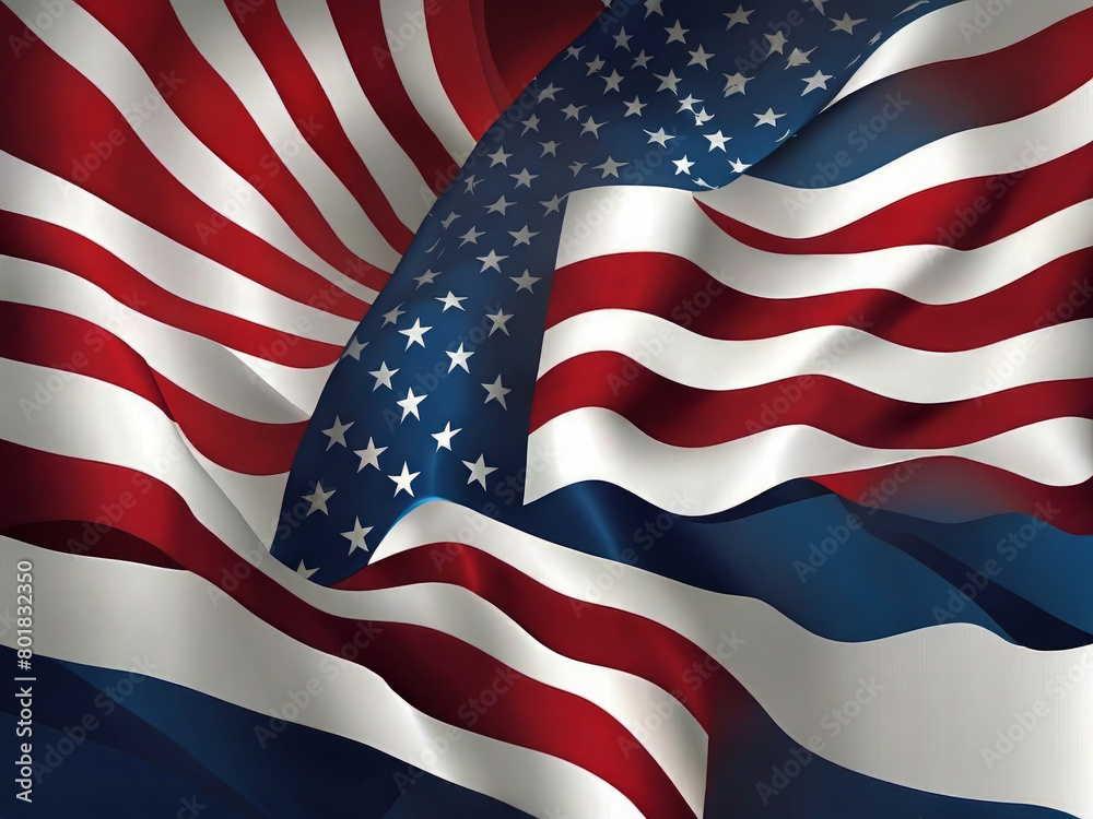 Fototapeta premium American national flag, logo banner of USA patriotism, stars and stripes with text USA, democracy, and freedom design.
