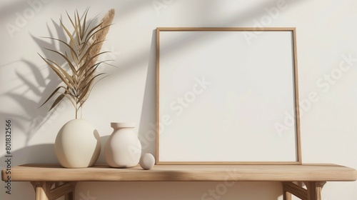 Frame mockup, modern white home interior design background, wall poster frame mockup, 3d render