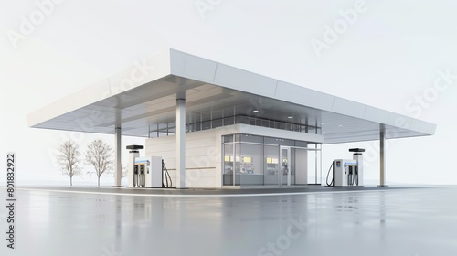 Detailed 3D rendering of a modern gas station photo