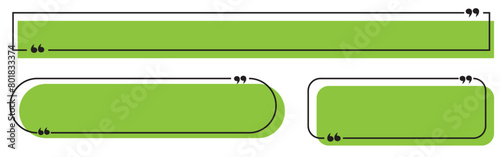 Text quote frame vector template. Info speech bubble shapes set for quotation box background. Colored note textbox design for chat or feedback description. Empty geometric message frames