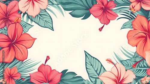 Digital vintage watercolor hawaiian rectangle tropical flower abstract graphic poster web page PPT background