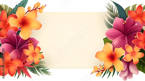 Digital vintage watercolor hawaiian rectangle tropical flower abstract graphic poster web page PPT background