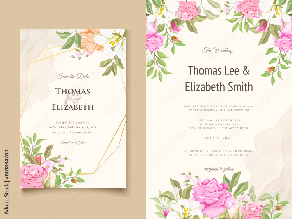 Elegant Floral Vector Wedding Invitation Template Design