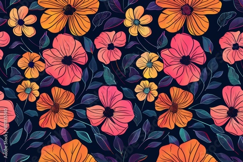 Floral harmony. Handdrawn pattern for seamless fabric art