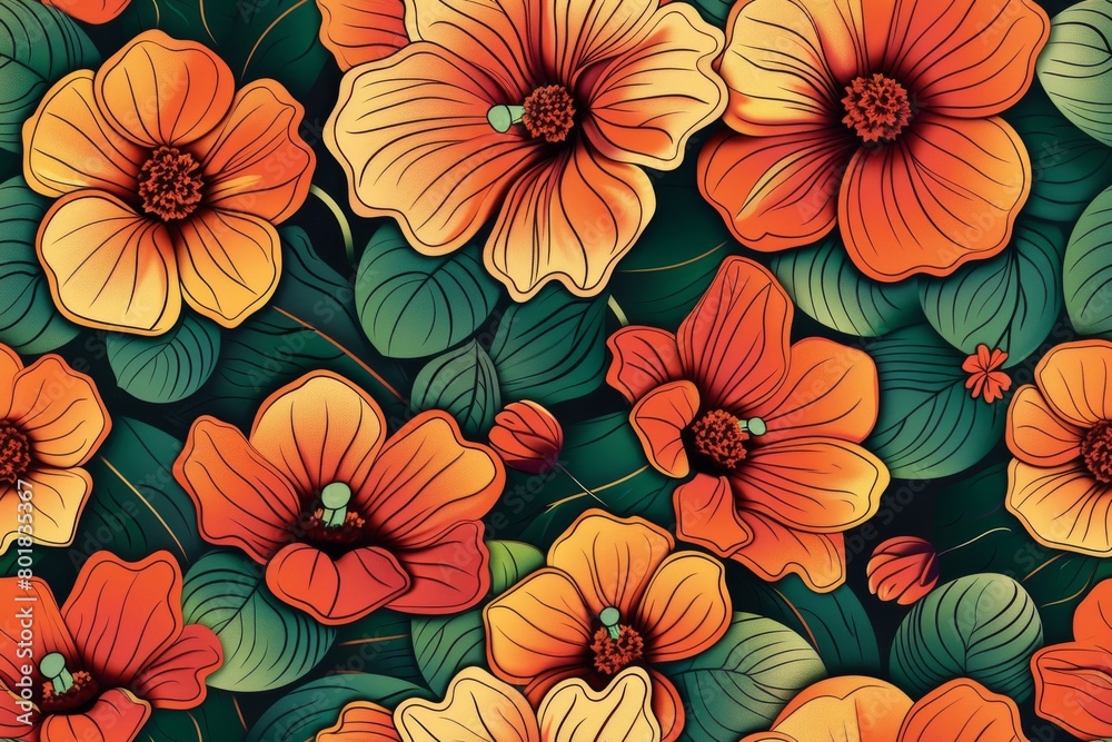 Charming flower sketches. Seamless pattern for fabric design