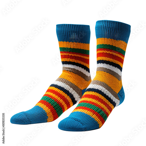 pair of colorful socks on transparent background, clipping path, png, 