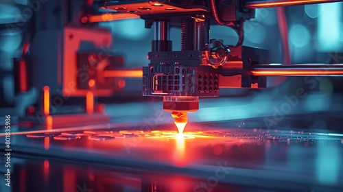 3D printing industrial parts  vibrant workshop light  close-up  additive manufacturing
