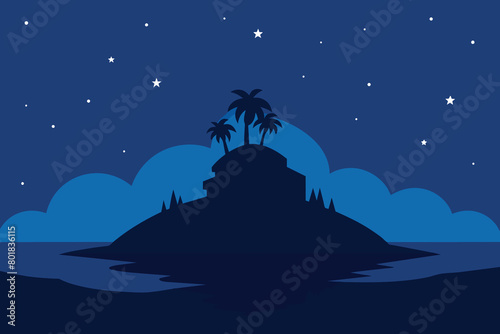 Silhouette Of Island At Starry Night vector design