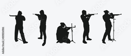 rifle shooting sport silhouette collection set. shooting competition, air rifle. vector illustration.