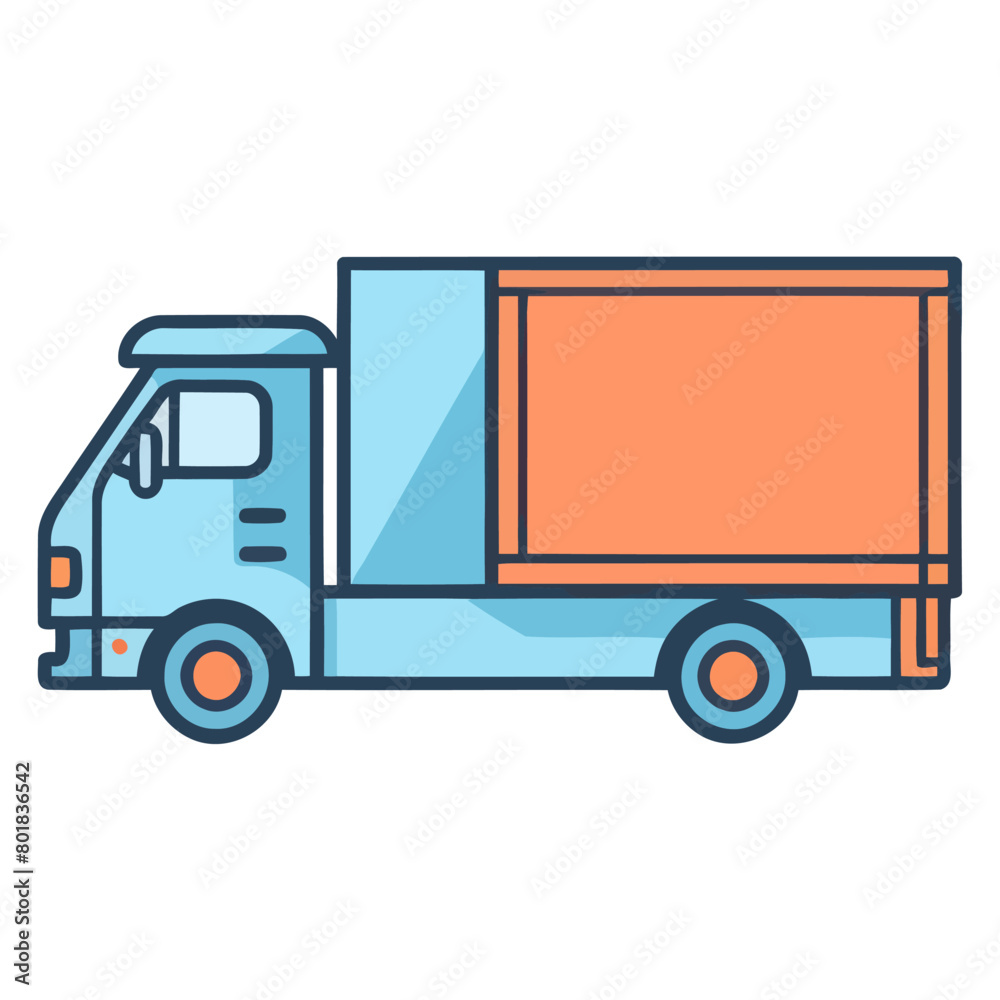 A vector icon representing logistics, featuring typical elements like boxes, a delivery truck