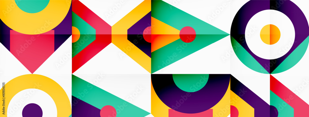 A colorful geometric pattern with circles and triangles in tints and shades of electric blue on a white background, creating symmetry and art A colorful geometric pattern with circles and triangles in tints and shades of electric blue on a white background, creating symmetry and art