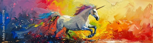 The water color painting of a unicorn, colorful