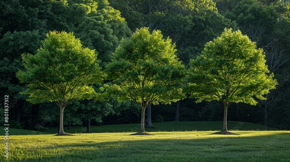 Trio of trees in increasing size, green