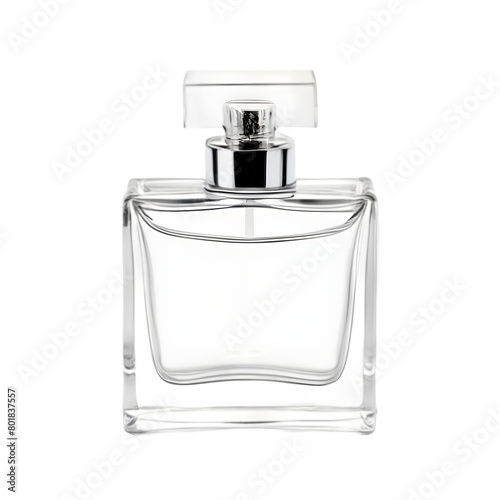 Minimalist White Square Perfume Bottle, Transparent Background, PNG Format