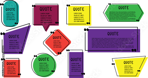 Set of various isolated quote frames. Speech bubbles with quotation marks. Blank text box and quotes. Blog post template. Vector illustration.