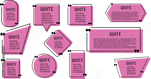 Set of various isolated quote frames. Speech bubbles with quotation marks. Blank text box and quotes. Blog post template. Vector illustration.