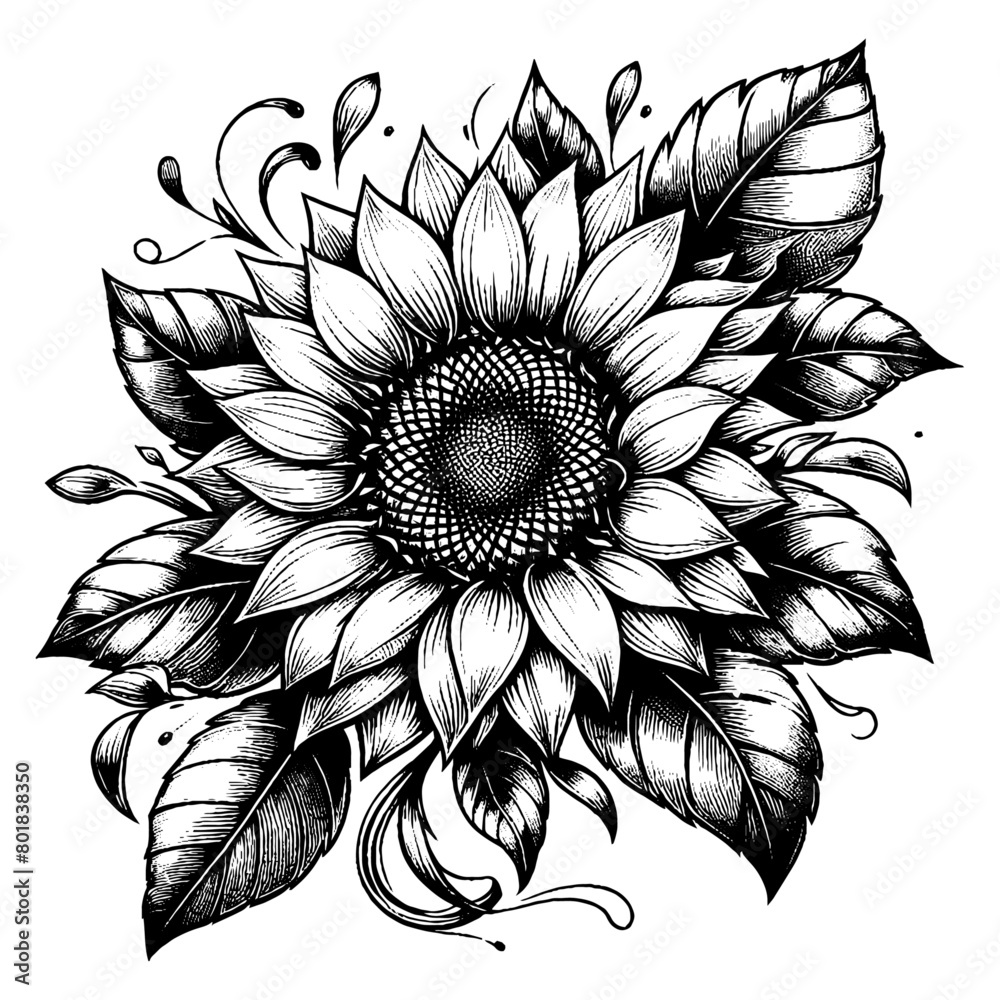 Fototapeta premium a line art sun flower