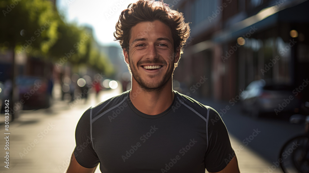 generated Illustration  man jogging in the park with a happy smile on his face