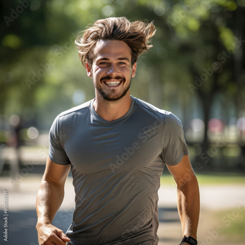 generated Illustration man jogging in the park with a happy smile on his face