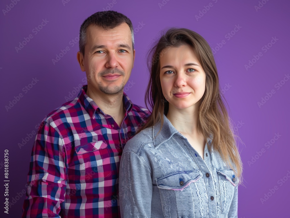 Portrait of Mature Couple on Purple. Generative AI. Portrait of Mature Couple on Purple. Generative AI.