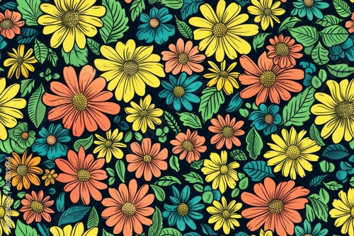 Artisanal flower sketches. Seamless pattern for fabric projects