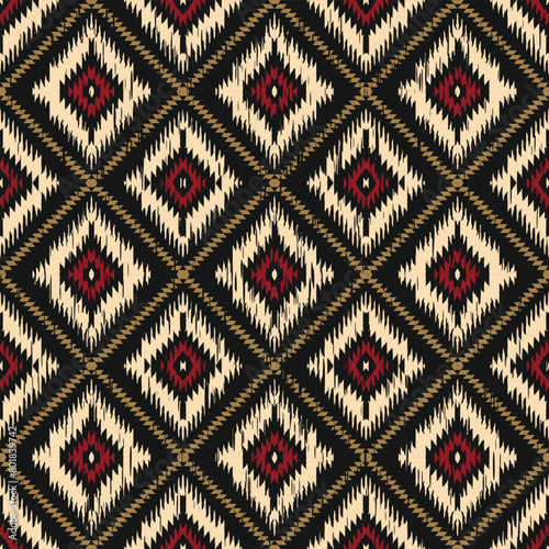 Ethnic abstract ikat art. Seamless pattern in tribal, folk embroidery, and Mexican style. Aztec geometric art ornament print.Design for carpet, wallpaper, clothing, wrapping, fabric, cover, textile