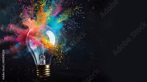 A light bulb is surrounded by colorful sparks