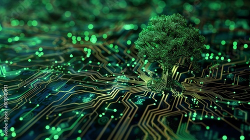 A tree is growing on a circuit board