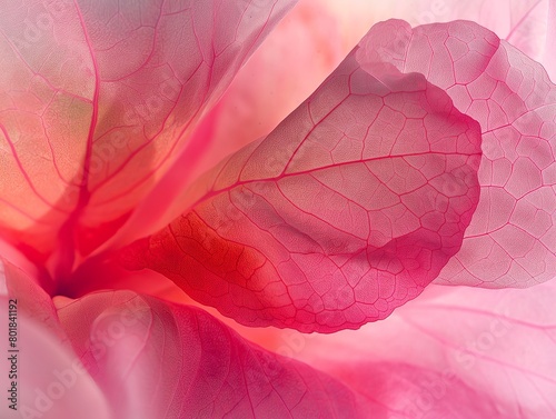 Close-up of translucent pink leaves showcasing intricate vein patterns.