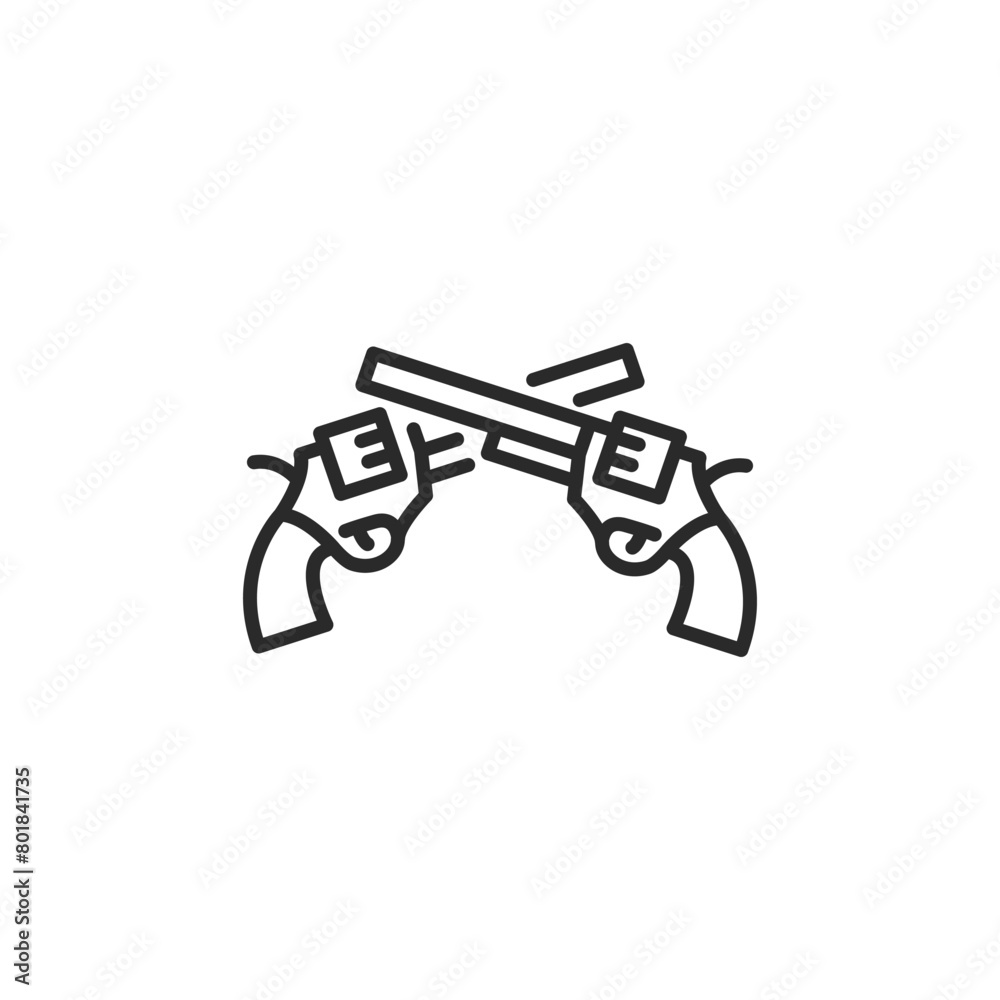 Icon depicting crossed pistols, symbolizing themes related to firearms, defense, law enforcement, and the historical concept of a duel. Appropriate for use in historical firearms. Vector illustration Icon depicting crossed pistols, symbolizing themes related to firearms, defense, law enforcement, and the historical concept of a duel. Appropriate for use in historical firearms. Vector illustration