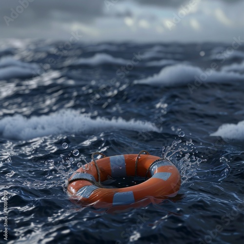 A life preserver is floating in the ocean