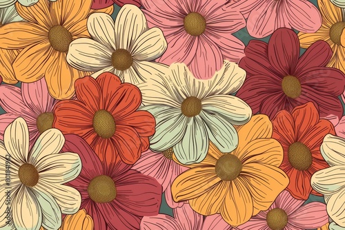 Whimsical flower garden. Handdrawn pattern for fabrics