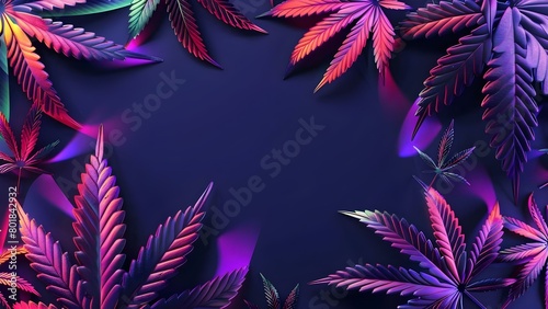 Design with dark background glossy metallic neon elements and repeated marijuana leaf patterns . Concept Neon Cannabis  Metallic Shine  Dark Background  Repeated Leaf Patterns