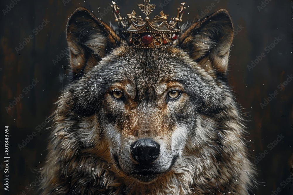Fototapeta premium Crowned wolf exuding strength and grace