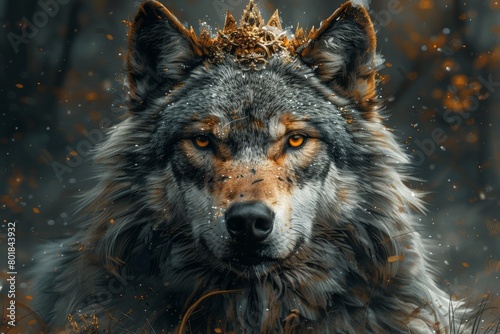 Crowned wolf exuding strength and grace © HUOSEN