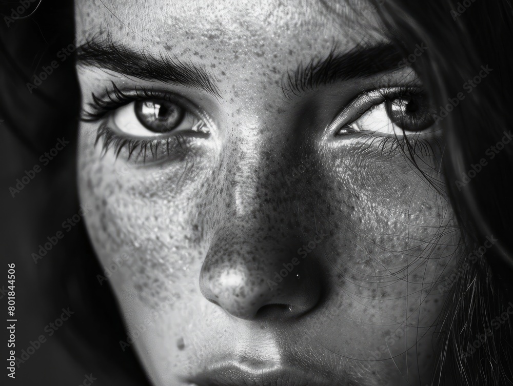 Portrait of a Womans Face in Black and White Portrait of a Womans Face in Black and White