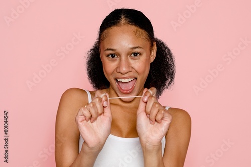 Φωτογραφία Dental care & hygiene, woman flossing teeth