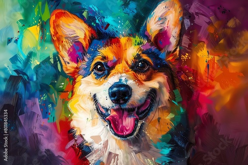 Happy Colorful cute Corgi.