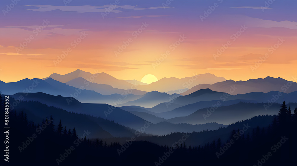 Dawn's Delight, Realistic Mountain Scene, Realistic Mountains Landscape. Vector Background