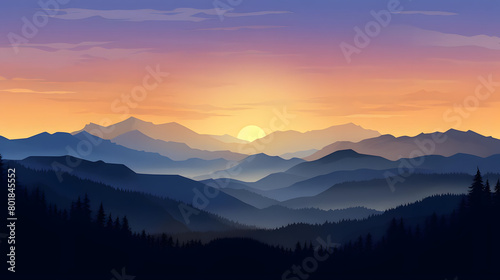 Dawn's Delight, Realistic Mountain Scene, Realistic Mountains Landscape. Vector Background