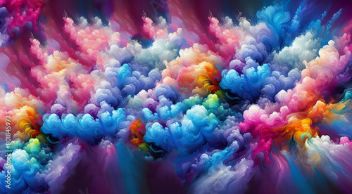 Explosive cloud of vibrant colors in dark space Abstract expression concept Generative AI