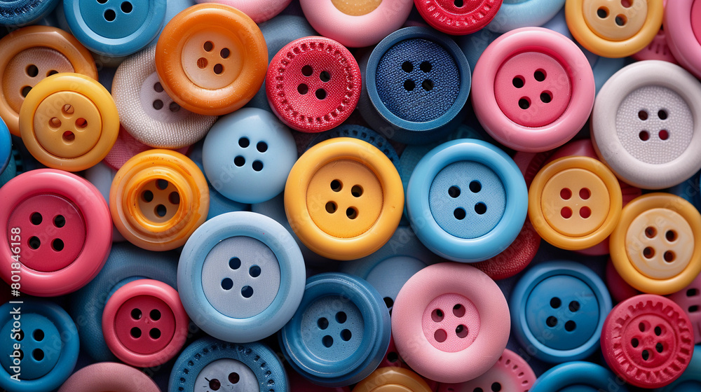 Many mixed, brightly coloured sewing or clothing buttons, filling the frame. Sewing buttons background. Colorful sewing buttons texture Many mixed, brightly coloured sewing or clothing buttons, filling the frame. Sewing buttons background. Colorful sewing buttons texture