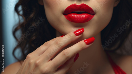 a close-up of a woman s lips and one hand. 