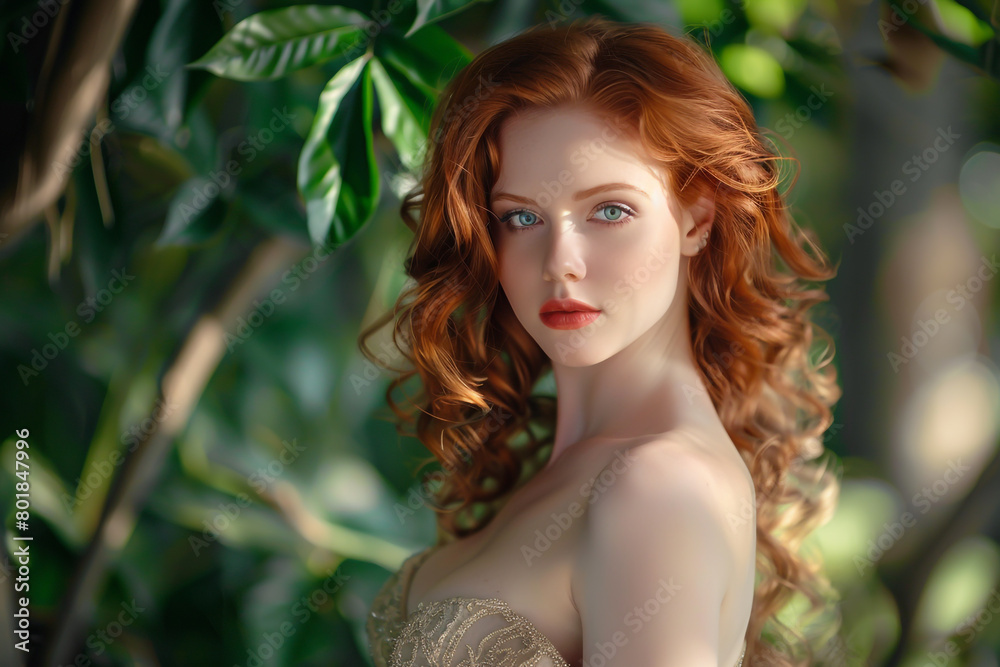 A beautiful woman with red hair and blue eyes A beautiful woman with red hair and blue eyes