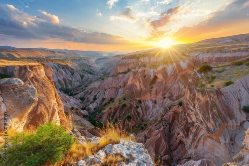 canyon view in summer. Colorful canyon landscape at sunset. nature scenery in the canyon. amazing nature background. summer landscape in nature. Tasyaran canyon travel - generative ai